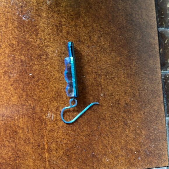 Blue dichroic glass dangle earrings - Picture 4 of 4